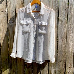 EUC Sheer White Old Navy Button Down Sheer Blouse